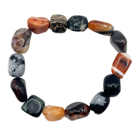 Freeform Chunky Mixed Tumbled Stone Bead Mala Stretch Bracelet