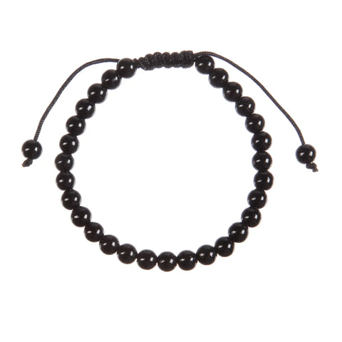 Onyx Stone Bead Bracelet. Sliding Knot, Macrame Black Cord