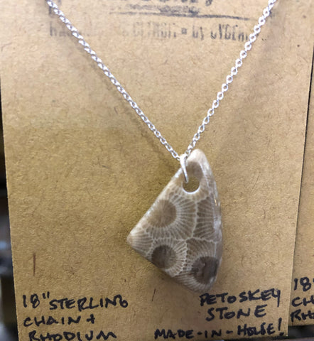 Petoskey Stone Pendant, small size. Sterling silver