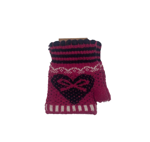 Kids Fingerless Gloves, Heart Print Children's Knit Gloves