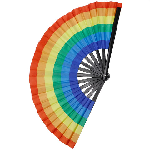 Large Rainbow Pride Hand Fan, clacking dance fan
