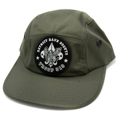 Rave Scouts of Detroit 5-Panel Cap. Troop 313 Hat, Olive Drab Cotton Military Style Cap