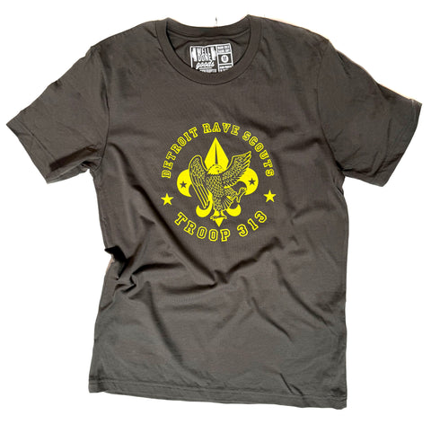 Detroit Rave Scouts, T-shirt. Troop 313 Scouting Logo Flip Army Green Unisex Tee