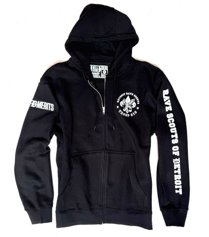 Detroit Rave Scouts Zip Hoodie, Black Unisex Hooded Sweatshirt