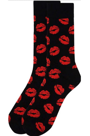 Kiss Socks. Red Lips Men's / Unisex Black Woven Socks, By Parquet