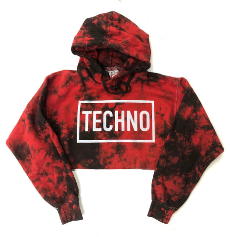 Red TECHNO Tie Dyed Cropped Hoodie