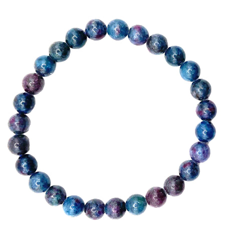 Ruby in Kyanite Mala Bracelet, Rare Stone Bead Stretch Bracelets