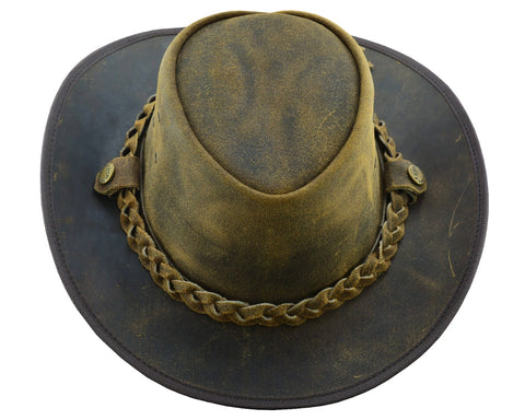 Waxed Dark Tan Leather Cowboy Hat: "Safari." Crazy Horse Leather Outback Traveller