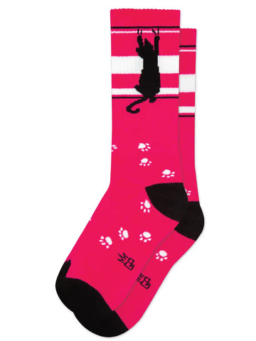 Scratching Black Cat Gym Crew Socks, by Gumball Poodle. Made in USA!