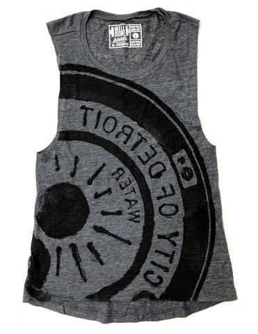 Manhole Cover Tank Top, Spirit of Detroit. Asphalt Gray, Women's Flowy Muscle Tank