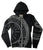 Manhole Cover Print Zip Hoodie, Spirit of Detroit Unisex Hooded Sweatshirt - grey print on black