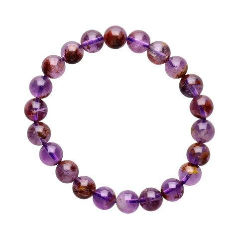 Super Seven Rare Stone Bead Bracelet, Included Amethyst Beaded Stretch Mala