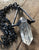 Clear Quartz Crystal Pendant, Oxidized Electroformed Triangle