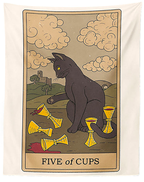 Cat Tarot Tapestry The Five Of Cups. 39 x27 Black Cat Fabric Wall Ha Well Done Goods by Cyberoptix
