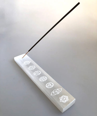 Seven Chakra Engraved Selenite Incense Burner