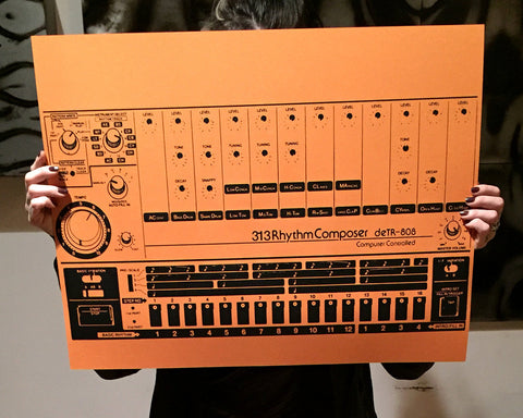 Detroit Rhythm Poster, 808 Drum Machine Silkscreened Art Print, 19"x 25"
