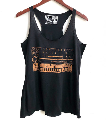 808 Drum Machine Tank Top, women's racerback black tank. Well Done Goods