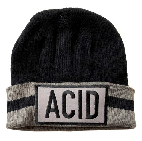 ACID Beanie Cap, Black + Grey Stripe. Well Done Goods