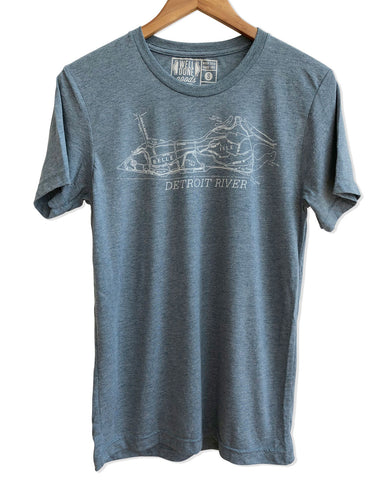 Belle Isle Map T-Shirt, Denim Triblend. Detroit River Tee. Well Done Goods