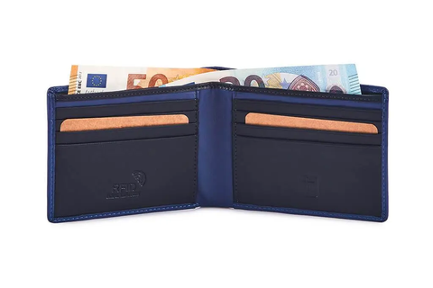 Blue and Navy Two-Tone Leather RFID-Safe Wallet by Primehide UK