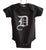 Old English D, silver print on black, Detroit Baby Onesie. Well Done Goods by Cyberoptix