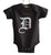 Old English D, silver print on black, Detroit Baby Onesie. Well Done Goods by Cyberoptix