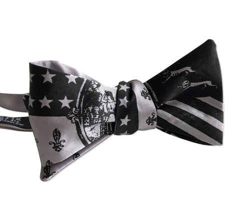 Cyberoptix Detroit City Flag Bow Tie, black on silver. Well Done Goods