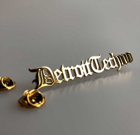 Detroit Techno Lapel Pin, Old English Script
