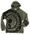 Manhole Cover Print Pullover Hoodie, Spirit of Detroit. Military Green, Unisex