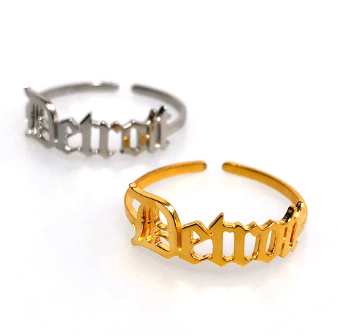 Detroit Adjustable Rings, Old English Script