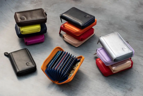 Bold Color Zip Round Leather RFID-Safe Concertina Wallet by Primehide UK