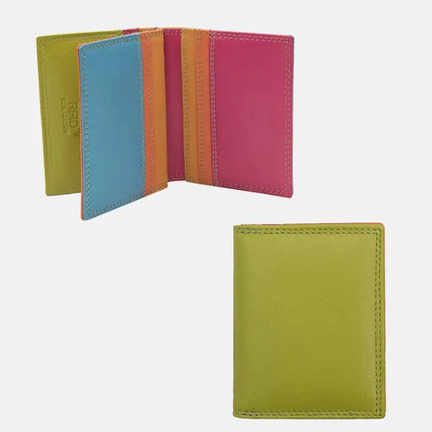 Multicolor Green, Pink, Blue, Orange, Yellow Leather RFID-Safe Card Holder Wallet by Primehide UK