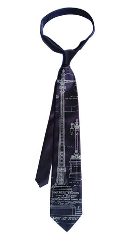MCS Train Station Ironwork Necktie: Navy Blue. Cyberoptix Detroit Blueprint Tie, Well Done Goods