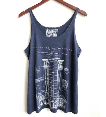 MCS Detroit Train Station Blueprint Heather Navy Slouchy Relaxed Women's Tank Top