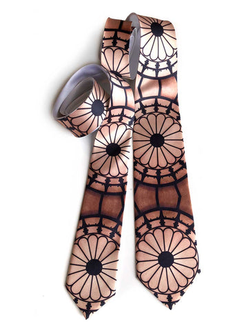 Michigan Opera Theatre Mezzanine Stained Glass Rosette Necktie. L: Narrow; R: Standard.