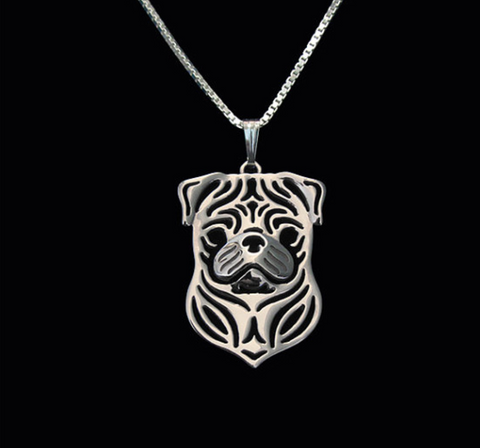 Pug Dog Silver Wireframe Necklace, Well Done Goods