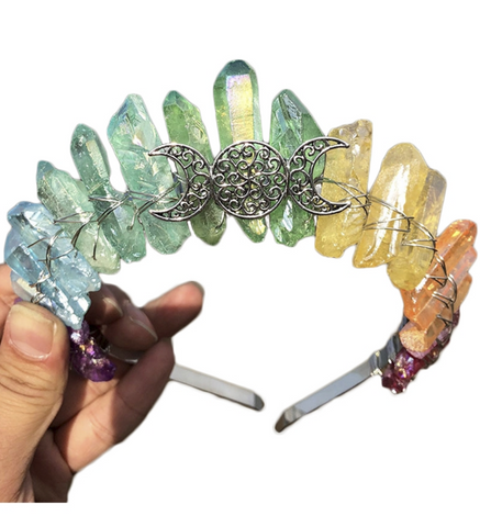 Crystal Crowns, Polished Points. Crystal Wire-Wrapped Tiaras, Stone Headbands