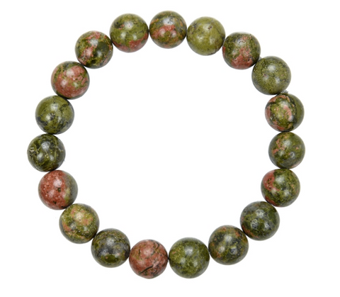 Unakite Jasper Stone Bead Mala Bracelet, 10mm