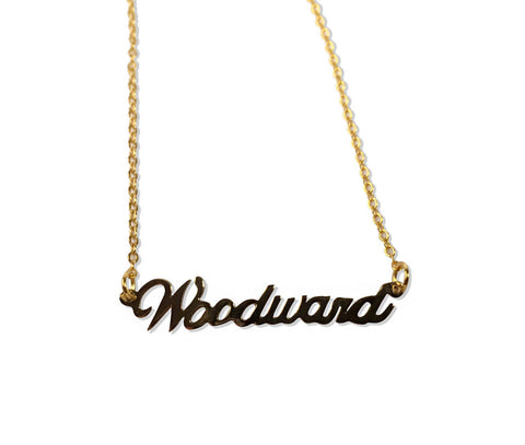 Gold Woodward Avenue Script Necklace. Detroit Neighborhood, well done goods by Cyberoptix