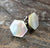Abalone Stud Earrings, mother of pearl hexagon studs