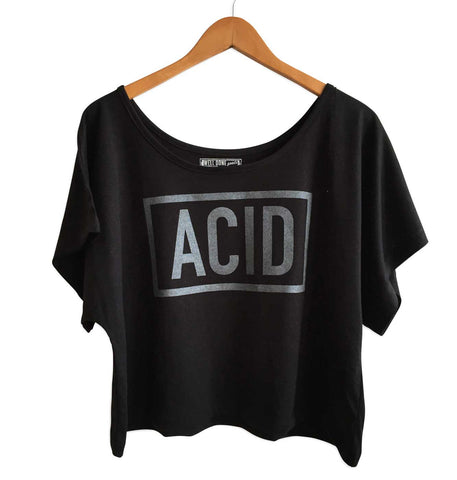 ACID Text Print Black Crop Top, Well Done Goods