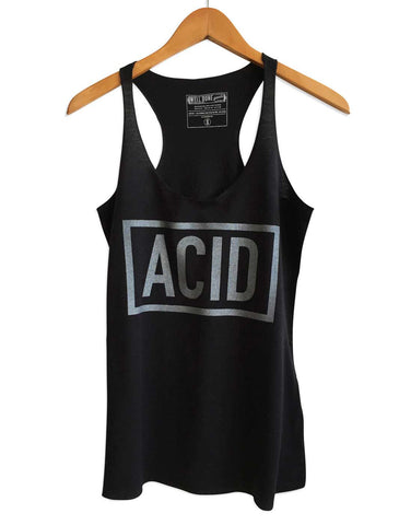 ACID Text Print Women's Black Tank Top, Well Done Goods