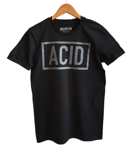 ACID Text Print Black T-Shirt, Well Done Goods