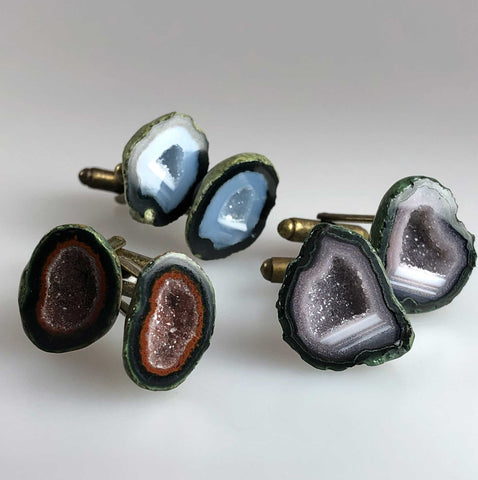 Tabasco geode cufflinks - antique brass french cuff hardware