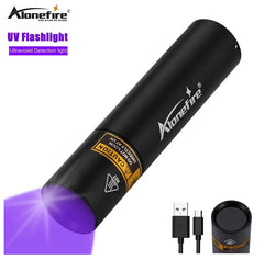 AloneFire 365nm UV Flashlight USB Rechargeable Ultraviolet LED Flashlight