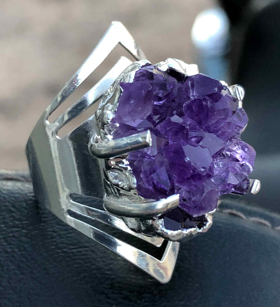 Sterling Silver 2024 Amethyst Cluster Ring