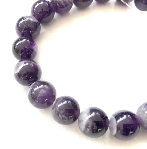 Amethyst Stone Bead Mala Stretch Bracelet, choose 4mm-12mm beads!