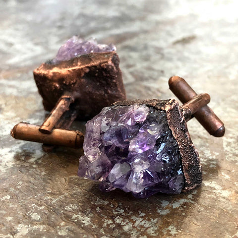 Amethyst Crystal Cluster Cufflinks, Electroformed Copper