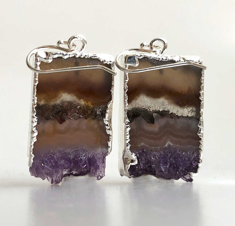 Amethyst Geode Slice Earrings, sterling wires