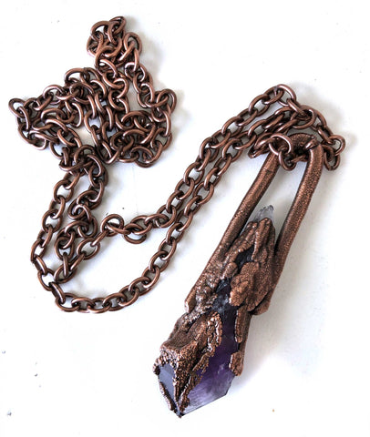 Bahia Amethyst Root Pendant, Electroformed Copper Necklace